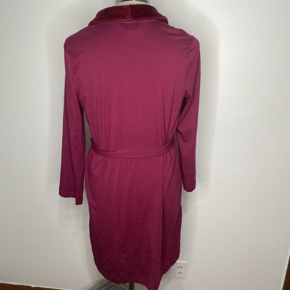 Soma Robe Womens S/M Maroon Velor Collar Short Long Sleeve Pocket Belt - Picture 4 of 7